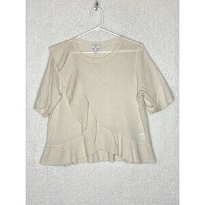 JOIE 100% Cashmere Knit Pullover Sweater Large Ivory solid Short sleeves